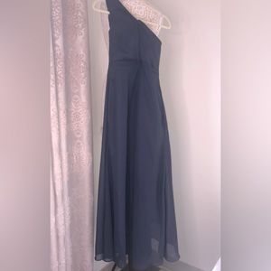 Pomuyoo One Shoulder Pleated Formal dress with Slit and pockets Navy Blu…